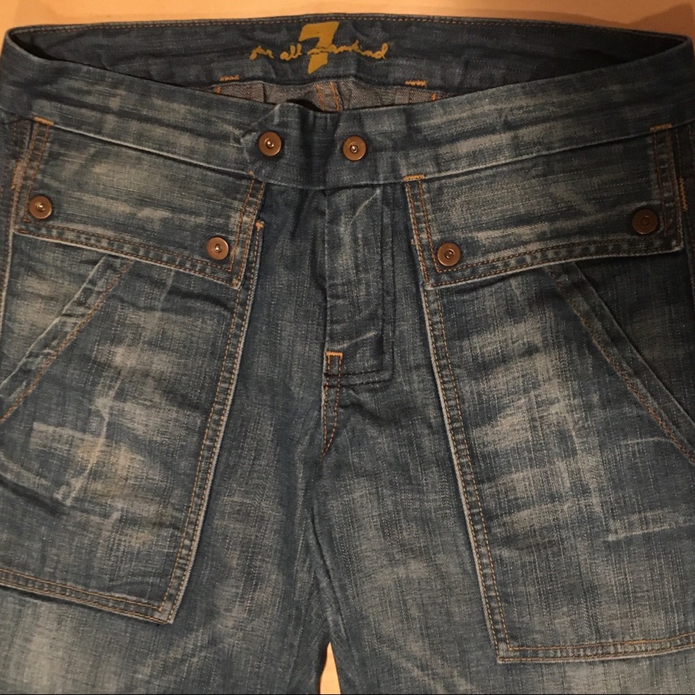 7FAMK Flair Leg Snap Pocket 100% Cotton Size 26